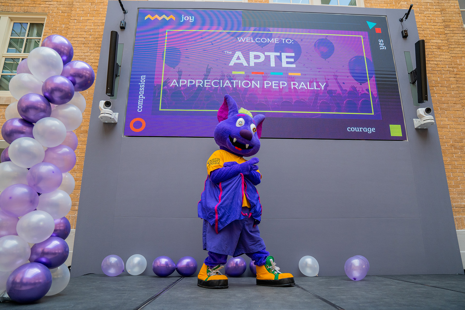 R.B. on stage at the 2025 APTE Appreciation Pep Rally.