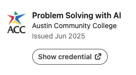 LinkedIn Screenshot of Problem Solving with AI - Austin Community College