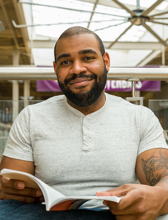 Student reading a book