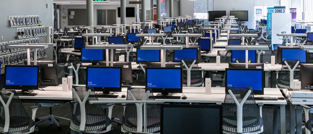Rows of computer monitors