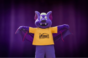 RB mascot on purple background