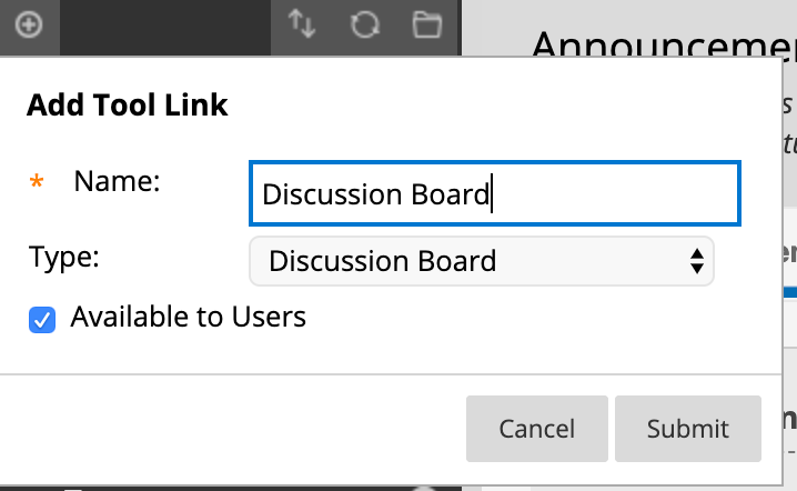 Add Discussion Board Tool Link